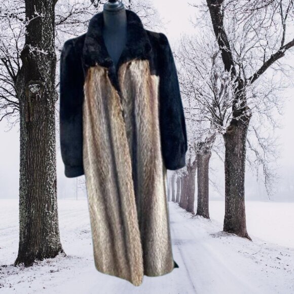 Stunning Vintage Real Fur Coat 2-Tone Size Large Mob Wife Luxury Winter - Picture 1 of 13